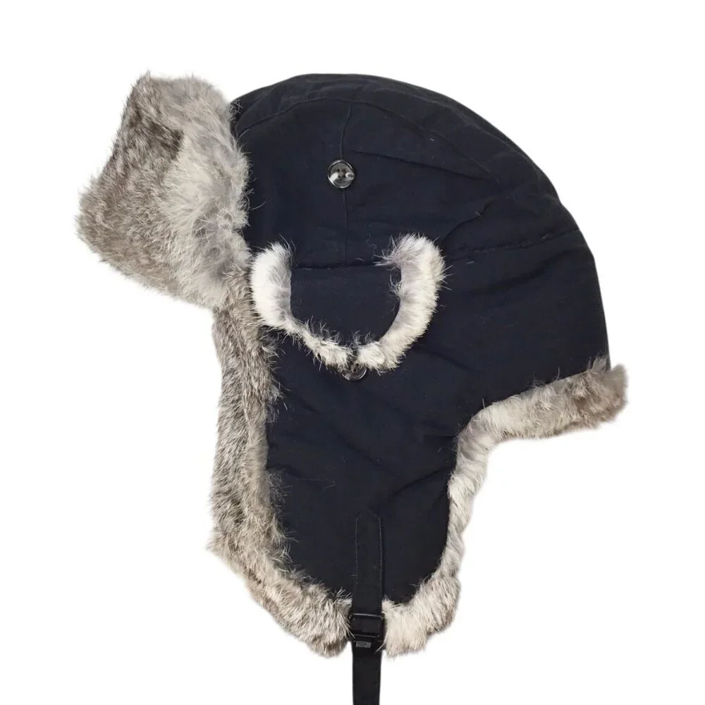 American Classics Real Rabbit Fur Trapper Hat Ear Flaps Insulated Sz M Aviator